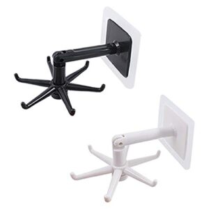 2 pcs kitchen utensil 360°rotating folding hook rack utility self-adhesive 6 claw wall-mounted and under cabinet holder wall hooks with heavy duty hanging for home bathroom office(black + white)
