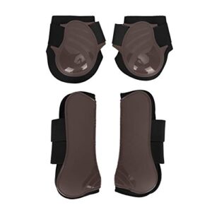 horse leg protector pu horse front hind leg boots horse riding boots pony shock absorbing show competition leg protection[brown l] hip & joint care