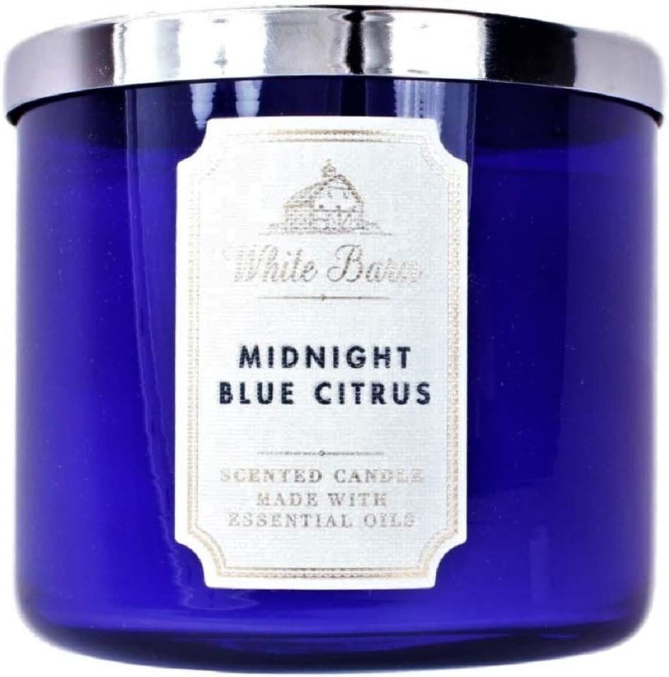 Bath and Body Works, White Barn 3-Wick Candle w/Essential Oils - 14.5 oz - 2021 Core Scents! (Midnight Blue Citrus)