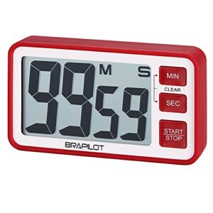 digital kitchen timer countdown - brapilot dt001 digital timer count up, auto-off, memory for cooking classroom bathroom teachers kids baking sports games office (red color)