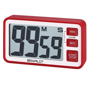 Digital Kitchen Timer Countdown - BRAPILOT DT001 Digital Timer Count Up, Auto-Off, Memory for Cooking Classroom Bathroom Teachers Kids Baking Sports Games Office (RED Color)