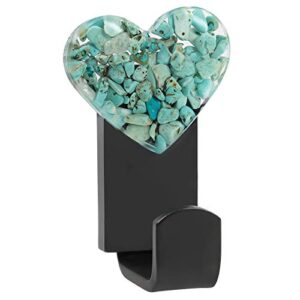 rockcloud pack of 2 heart decorative crystal chip stones wall mounted hooks for coat hat hanging, crystals wall hanger for home office decoration, howlite turquoise