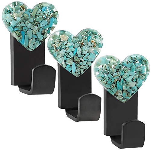 Rockcloud Pack of 2 Heart Decorative Crystal Chip Stones Wall Mounted Hooks for Coat Hat Hanging, Crystals Wall Hanger for Home Office Decoration, Howlite Turquoise