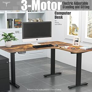 TOPSKY 3-Motor Electric Adjustable Standing and Sitting Computer Desk with 3 Legs for Home and Office 270lb Weight Capacity (Black Frame Only)