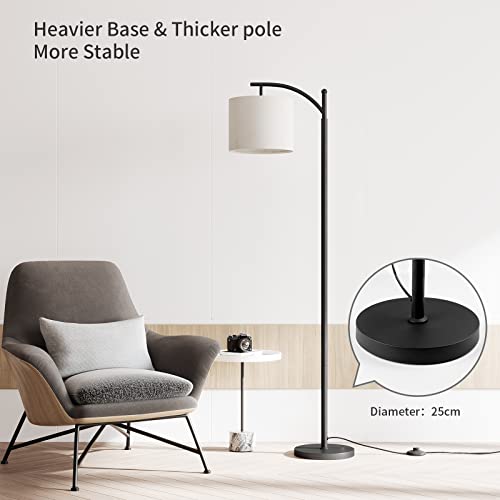 SUNMORY Arc Floor Lamp, Modern Floor Lamp with Romote Control and Stepless Dimmable Bulb, Metal Standing Lamps with Hanging Lampshade for Living Room, Bedroom, Office (Black)