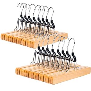 amber home natural wooden pants hangers 24 pack, wood clamp hangers with non slip padded velvet, jeans/slacks hangers hair extension hangers for skirts, trousers, wigs (natural, 24)