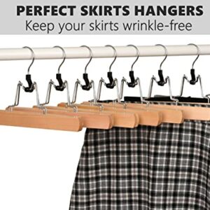 Amber Home Natural Wooden Pants Hangers 24 Pack, Wood Clamp Hangers with Non Slip Padded Velvet, Jeans/Slacks Hangers Hair Extension Hangers for Skirts, Trousers, Wigs (Natural, 24)