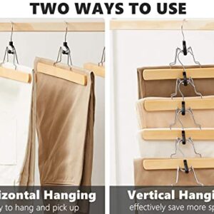 Amber Home Natural Wooden Pants Hangers 24 Pack, Wood Clamp Hangers with Non Slip Padded Velvet, Jeans/Slacks Hangers Hair Extension Hangers for Skirts, Trousers, Wigs (Natural, 24)