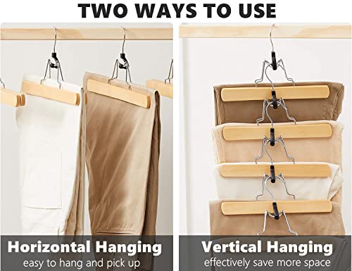 Amber Home Natural Wooden Pants Hangers 24 Pack, Wood Clamp Hangers with Non Slip Padded Velvet, Jeans/Slacks Hangers Hair Extension Hangers for Skirts, Trousers, Wigs (Natural, 24)