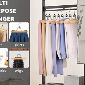 Amber Home Natural Wooden Pants Hangers 24 Pack, Wood Clamp Hangers with Non Slip Padded Velvet, Jeans/Slacks Hangers Hair Extension Hangers for Skirts, Trousers, Wigs (Natural, 24)