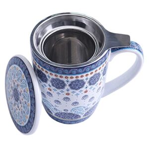 Bico Blue Talavera 12oz Porcelain Tea Mug with Infuser and Lid, Microwave & Dishwasher Safe