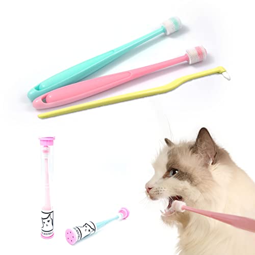 Emmeliestella Small dog & Cat Toothbrush 360 Degree Soft Silicone, Cat Dental Care, Pet Toothbrush, Oral Hygiene, Easy to Handle, Deep Clean, Independent Packaging, light sky blue & light pink (3 PCS)