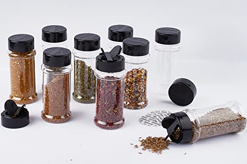 Qeirudu 14 Pack 3 oz Clear Plastic Spice Jars with Shaker Lids and Labels, Empty Spice Bottles Plastic Seasoning Containers for Storing Spice Herbs Powders Salt and Pepper