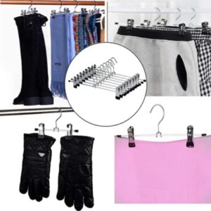 10Pieces Space Saving Skirt Hanger with Adjustable Clips Hanger, Durable Metal Pants Hanger Ultra Thin Space Saving Boots Socks Bags Hanging Clips Boot Storage