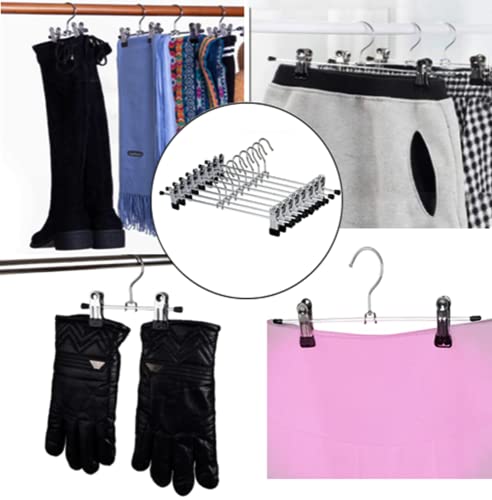 10Pieces Space Saving Skirt Hanger with Adjustable Clips Hanger, Durable Metal Pants Hanger Ultra Thin Space Saving Boots Socks Bags Hanging Clips Boot Storage