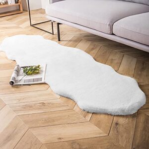 rainlin ultra soft fluffy faux fur sheepskin area rug modern 2x6 living room fur runner rugs shaggy beside rugs warm faux fur couch cover for sofa and bay window, white