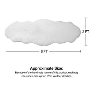 Rainlin Ultra Soft Fluffy Faux Fur Sheepskin Area Rug Modern 2x6 Living Room Fur Runner Rugs Shaggy Beside Rugs Warm Faux Fur Couch Cover for Sofa and Bay Window, White