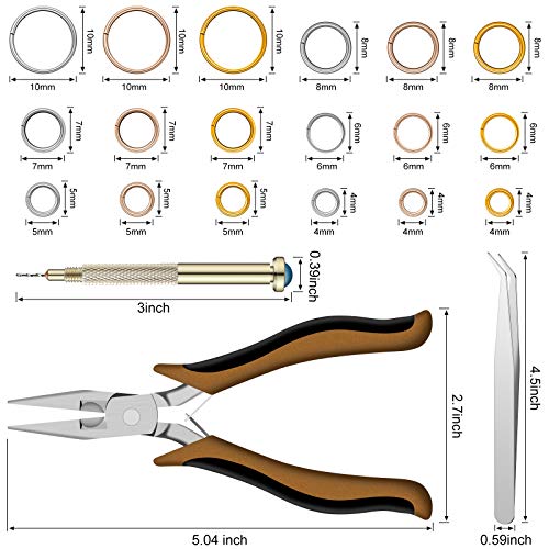 1014 Pieces Nail Dangle Charm Piercing Tool Hand Drill, Nail Charms 6 Sizes Jump Rings Connectors with Jump Ring Open Close Tool, Pliers and Tweezers for Jewelry Making Supplies