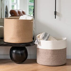 goodpick jute rope storage basket blanket basket with handles (set of 2)