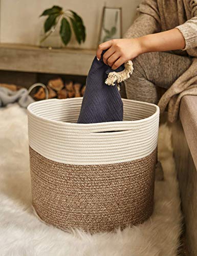 Goodpick Jute Rope Storage Basket Blanket Basket with Handles (Set of 2)