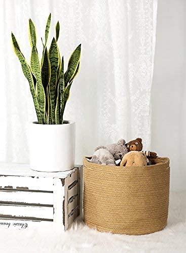 Goodpick Jute Rope Storage Basket Blanket Basket with Handles (Set of 2)