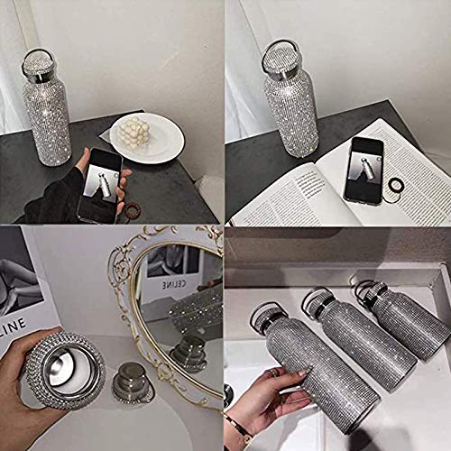 RBKLO Sparkling Rhinestone Insulated Bottle,Fashion Diamond Thermos Bottle,Bling Thermal Bottle Diamond Thermol,Thermos Cups for Hot Drinks Leakproof,Best Gift for Men Women (P, 500ML)
