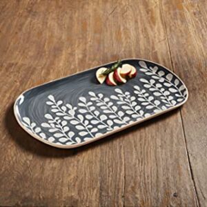 Mud Pie Blue Painted Leaf Platter, 10.5" x 17.5"