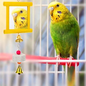 5 Pieces Hen Chicken Toys Chicken Coop Mirrors Colorful Wooden Xylophone Bird Toy Hanging Parrot Grindstone Bird Beak Stones Dangling Bird Toys with Bells for Chicks Parrots Birds Hens