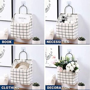 chokeberry Wall Hanging Storage Bag, Over The Door Organizer,Multifunctional Storage Shelves with Hook Pockets Cotton Linen Storage Basket Family Organizer Box Containers (Set 3)