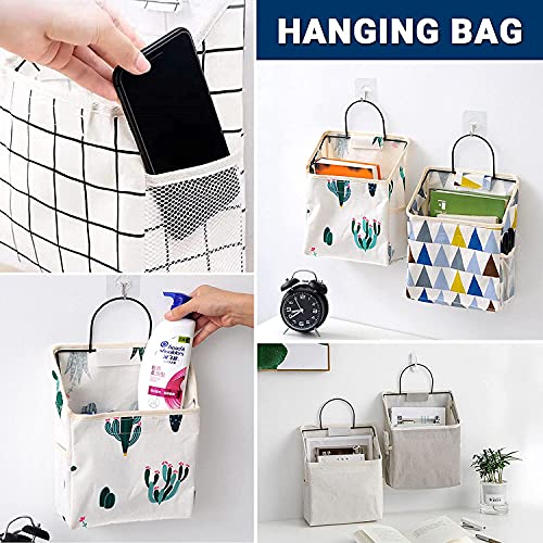 chokeberry Wall Hanging Storage Bag, Over The Door Organizer,Multifunctional Storage Shelves with Hook Pockets Cotton Linen Storage Basket Family Organizer Box Containers (Set 3)