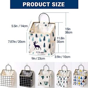 chokeberry Wall Hanging Storage Bag, Over The Door Organizer,Multifunctional Storage Shelves with Hook Pockets Cotton Linen Storage Basket Family Organizer Box Containers (Set 3)
