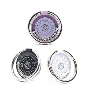 3 pack cell phone ring holder finger kickstand, stylish and gorgeous silver diamond design, 360 degree rotation compatible with with iphone samsung lg, etc (black, purple, white)