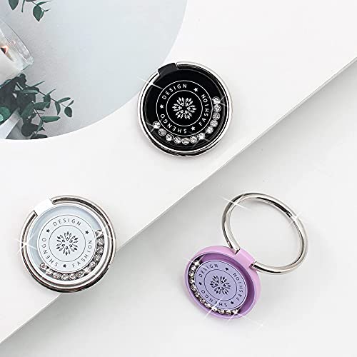 3 Pack Cell Phone Ring Holder Finger Kickstand, Stylish and Gorgeous Silver Diamond Design, 360 Degree Rotation Compatible with with iPhone Samsung LG, etc (Black, Purple, White)