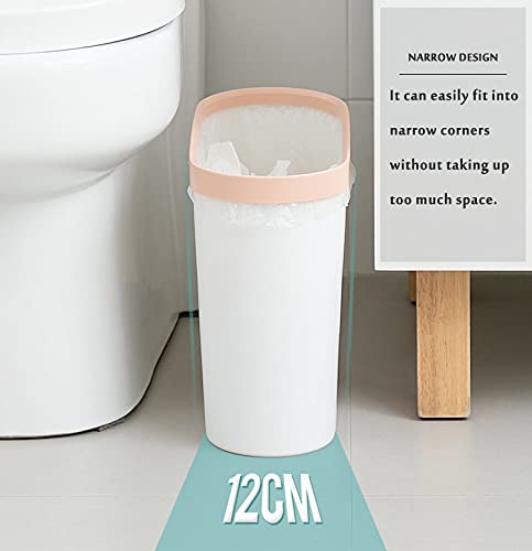 HPDEAR Plastic Wastebasket, Rectangular Slim Trash Can, Narrow Trash Bin, Garbage Can for Bedroom Bathroom Kitchen (Pink)