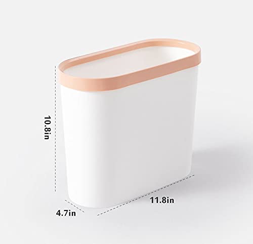 HPDEAR Plastic Wastebasket, Rectangular Slim Trash Can, Narrow Trash Bin, Garbage Can for Bedroom Bathroom Kitchen (Pink)