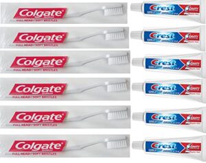 rilney bundle colgate full head wrapped toothbrushes with crest cavity travel size toothpaste, 6 of each.