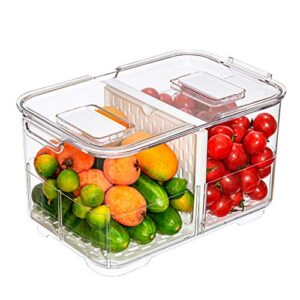 benzoyl food storage containers fridge produce saver, stackable refrigerator organizer keeper foldable lid with removable drain tray for produce, fruits, vegetables 2800ml