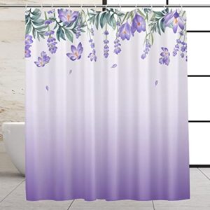 vega u lavender floral shower curtain for bathroom, botanic flower bath decor with 12 hooks, 72x72 inch