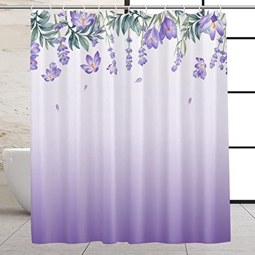 VEGA U Lavender Floral Shower Curtain for Bathroom, Botanic Flower Bath Decor with 12 Hooks, 72x72 Inch