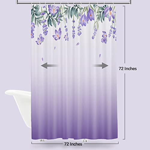 VEGA U Lavender Floral Shower Curtain for Bathroom, Botanic Flower Bath Decor with 12 Hooks, 72x72 Inch