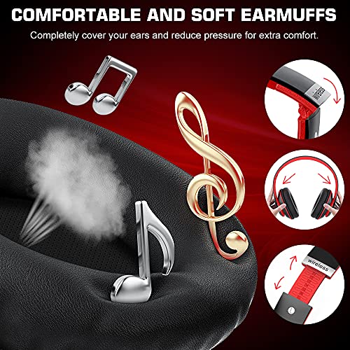 6S Wireless Bluetooth Headphones Over Ear, Hi-Fi Stereo Foldable Wireless Stereo Headsets Earbuds with Built-in Mic, Volume Control, FM for iPhone/Samsung/iPad/PC (Black & Red)