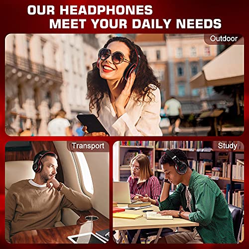 6S Wireless Bluetooth Headphones Over Ear, Hi-Fi Stereo Foldable Wireless Stereo Headsets Earbuds with Built-in Mic, Volume Control, FM for iPhone/Samsung/iPad/PC (Black & Red)