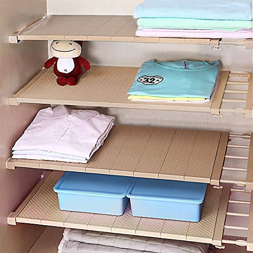 CLCL Adjustable Shelf Closet Storage Rack Organizer, Expandable Closet Shelf Space Saver Racks for Kitchen Cupboard Wardrobe Bookcase