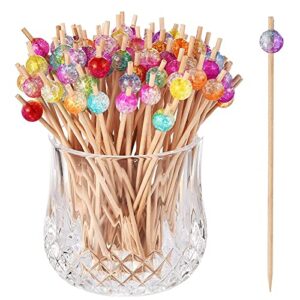 alink 100-pack cocktail picks, colorful pearl fancy toothpicks for appetizers, wooden food picks skewers for food, drinks, fruits party, charcuterie accessories - 4.72 inch