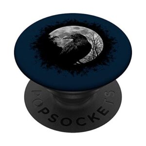 mystic black crow artwork full moon raven popsockets popgrip: swappable grip for phones & tablets