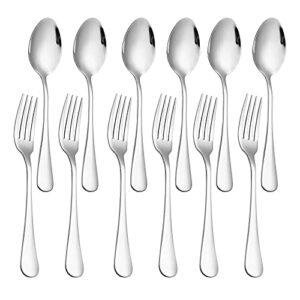 set of 12, stainless steel dinner forks and spoons silverware set, heavy-duty dinner forks (8 inch) and spoons(7 inch) cutlery set, dishwasher safe (silver)