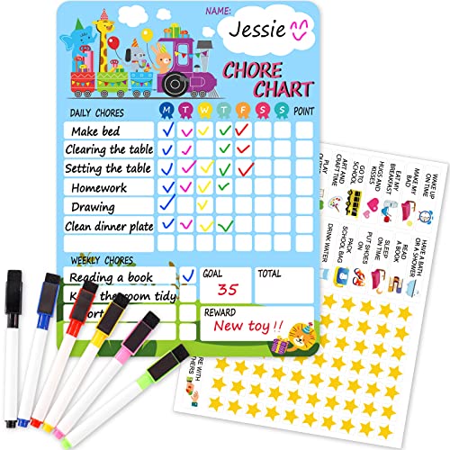 Magnetic Chore Chart for Kids,Reward Chart Good Behavior Chart for Kid at Home,Dry Erase Responsibility Charts for Toddlers,Schedule Board with Tasks,Stars & 6 Markers for Fridge School Home Supplies