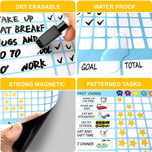 Magnetic Chore Chart for Kids,Reward Chart Good Behavior Chart for Kid at Home,Dry Erase Responsibility Charts for Toddlers,Schedule Board with Tasks,Stars & 6 Markers for Fridge School Home Supplies