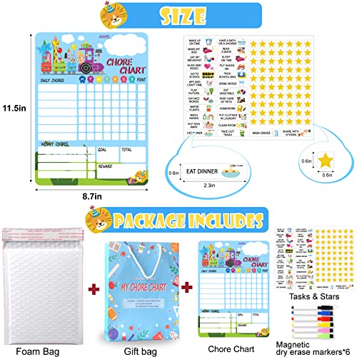 Magnetic Chore Chart for Kids,Reward Chart Good Behavior Chart for Kid at Home,Dry Erase Responsibility Charts for Toddlers,Schedule Board with Tasks,Stars & 6 Markers for Fridge School Home Supplies