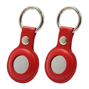 Protective Holder for AirTag Case, Air Tag Case Leather with Keychain, Air Tag Accessories Portable Case Compatible with AirTags 2021 (Red, Two-Pack)